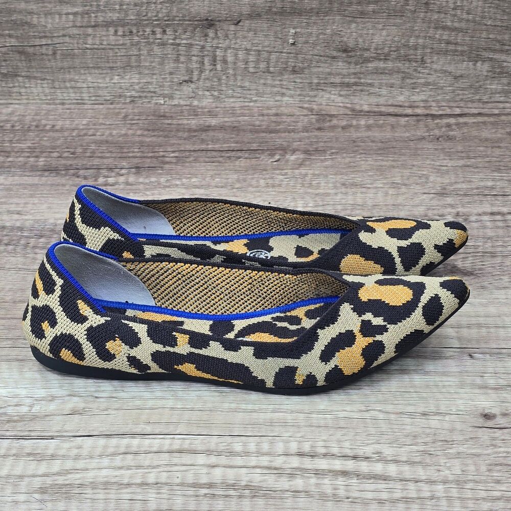 Rothy’s The Point Big Cat Flats Women's Size 7.5 Beige Brown Leopard Print Shoes
